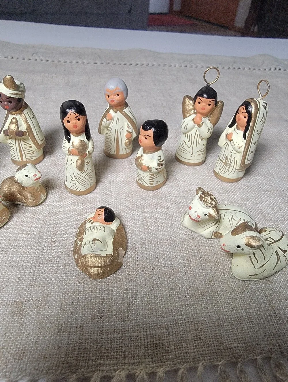 Vintage Tonala Mexican Folk Art Pottery Miniature Nativity 14pc Set
